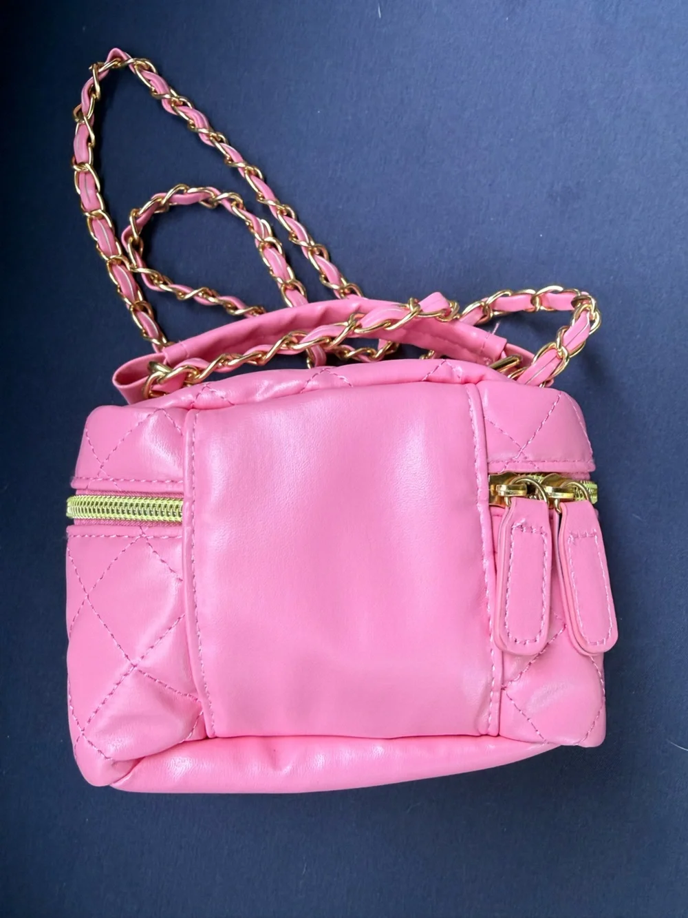 Pink Quilted Kids Crossbody Bag with Gold-Tone Chain